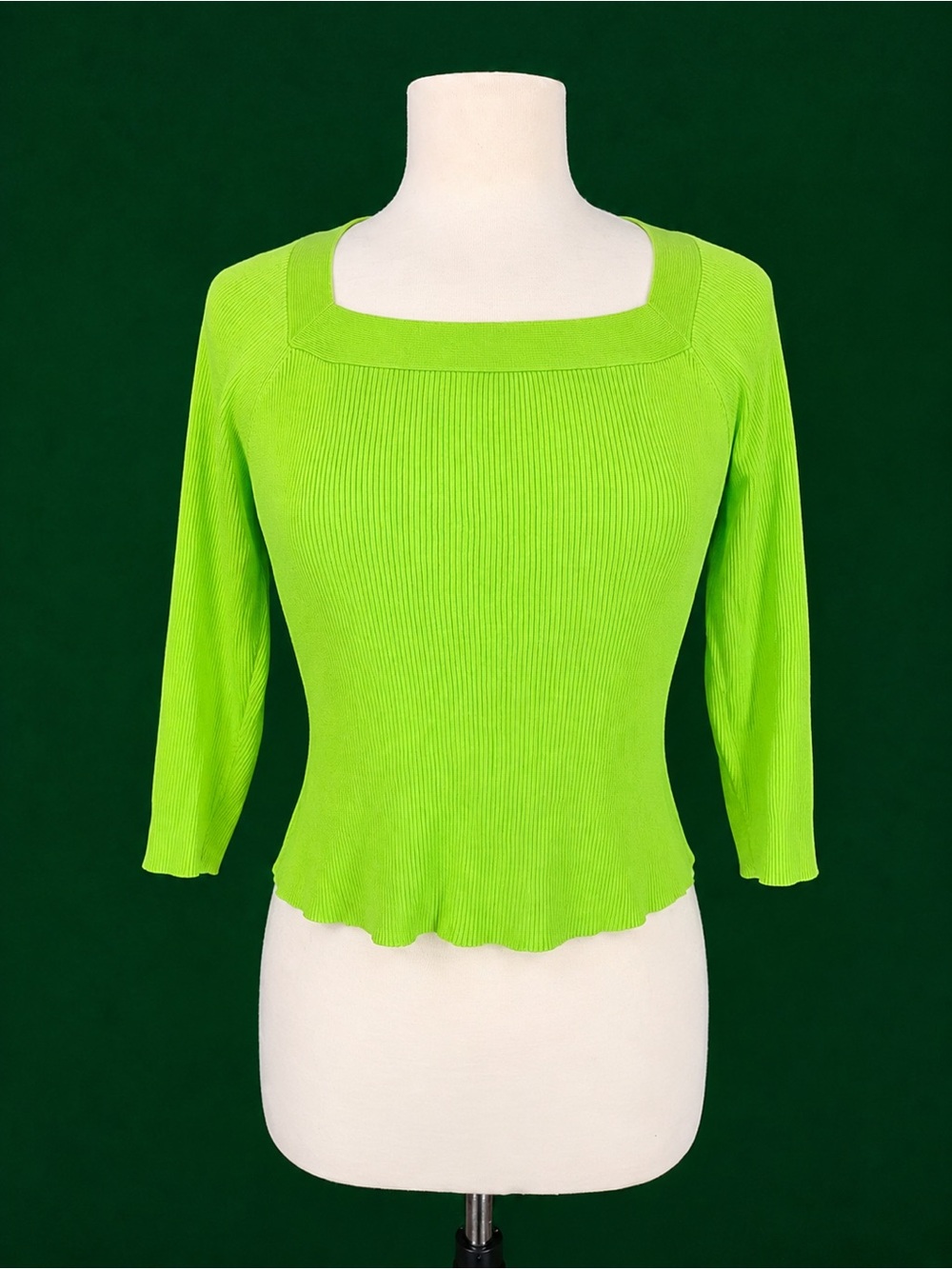 Women’s Square-Neck Ribbed Long Sleeve Top in Lime Green